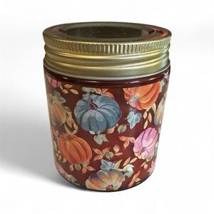 Paddywax Soy Wax Candle. Floral Pumpkin Decorative Jar w/ gold lid.